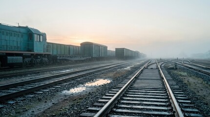 Obraz premium Quiet Morning Rail Yard Under Diffused Light