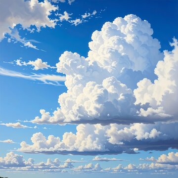 A serene blue sky with a large, fluffy white cloud