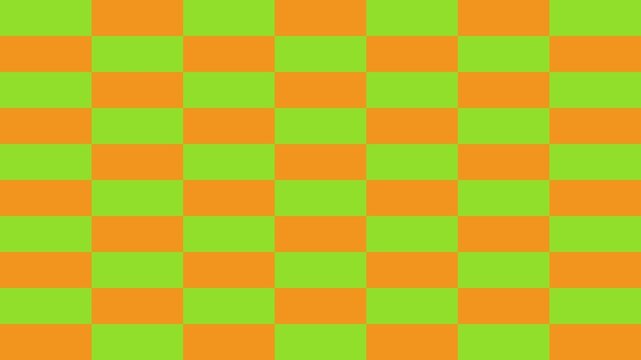 Retro checkerboard pattern in vibrant orange and lime green, seamless geometric background, vintage 70s style checkered texture for wrapping paper isolated on White Background