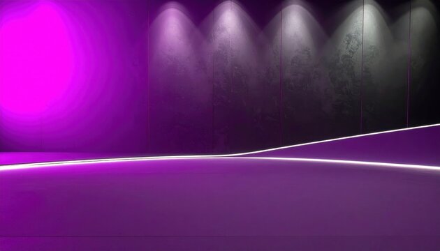 Bright purple spotlights on dark studio floor.