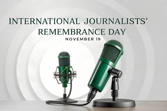 International journalists remembrance day concept with professional microphones
