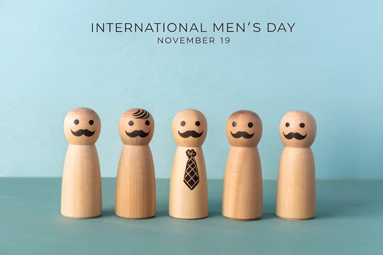 International mens day celebration wooden peg dolls concept with international