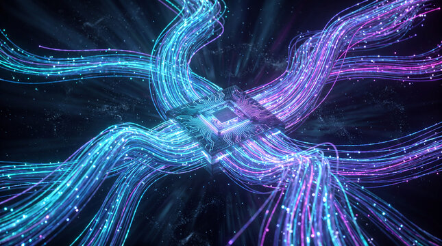 Central processor connecting luminous data streams through digital circuits