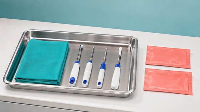 Sterile Medical Instruments on Stainless Steel Procedure Tray
