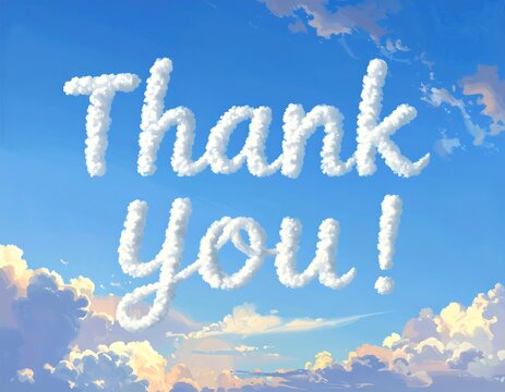 A serene blue sky with fluffy clouds and a heartfelt message