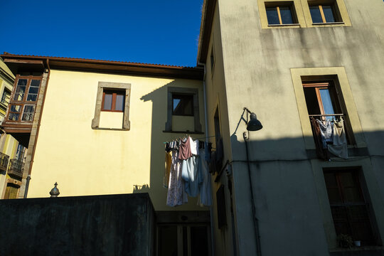 Old building facade in the historic town of Tineo on the Camino Primitivo, Asturias, Spain