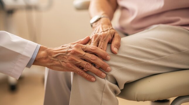 Compassionate Healthcare Professional Providing Comforting Touch to Elderly Patient During Medical Consultation in Clinical Environment