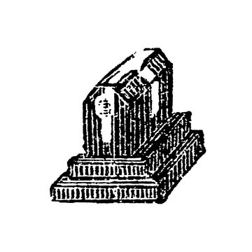 Catafalque with detailed stone decoration and stepped base, old vintage illustration, 1897.