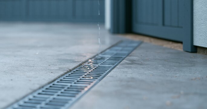 Outdoor floor drain with water flow