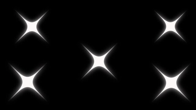 Luxury sparkle pop animation and white twinkle star impact, retro flat vector glowing doodle stars, magic flash motion graphics and abstract glitter shine burst on black background.