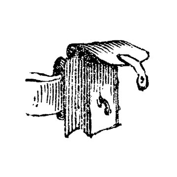 Ammunition pouch with flap and belt loops, military equipment, old vintage illustration, 1897.