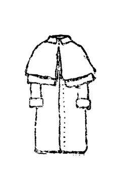 Antique coat with cape and button details, fashion old vintage illustration, 1897.