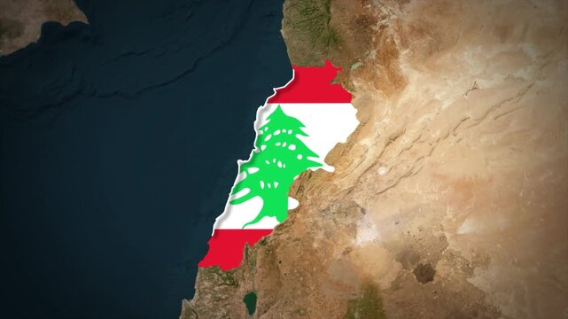 Lebanon Flag Map Animation, Zoom From Space to Lebanon, Middle East Country Location Map