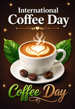 Celebrate international coffee day with a beautifully designed latte art cup and beans