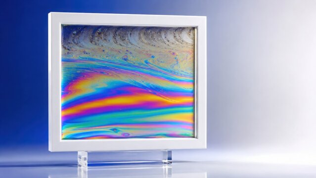 Soap Film With Rainbow Interference Patterns in Clear Frame