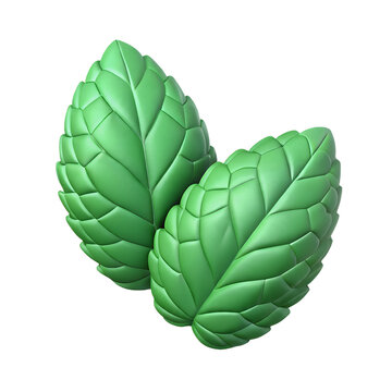 Plastic 3D mint leaves on transparent background