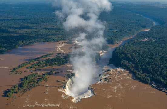 Towering Mist above Devil&rsquo;s Throat and the Vast Iguazu River from the Air