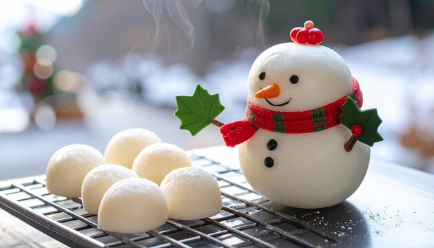 雪だるまがお餅焼いてる