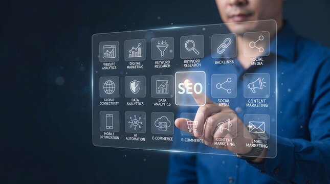 Hand Touching SEO Digital Interface