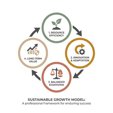 Circular sustainable growth model showing resource efficiency innovation and balanced value.