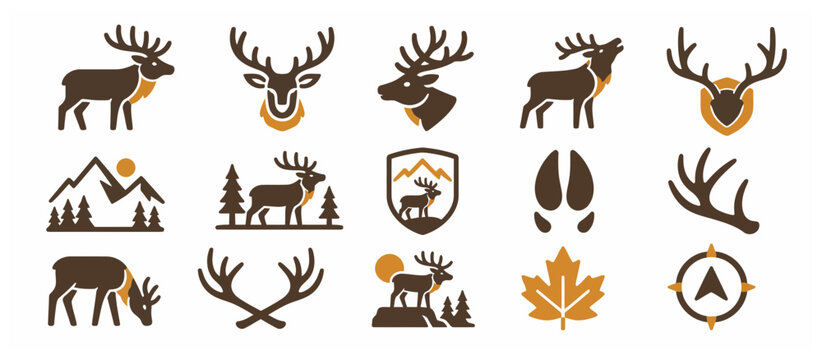 Flat Design Deer Antler Icons Collection.