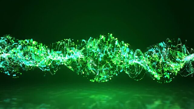 Green Particle Wave Flow - Abstract Digital Science Animation