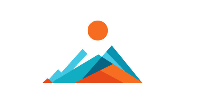 Abstract mountain landscape graphic with sun in geometric style, mountain