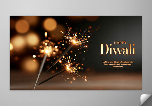 Editable Happy Diwali Festival Greeting Banner Design with Sparkling Sticks on Dark Background.