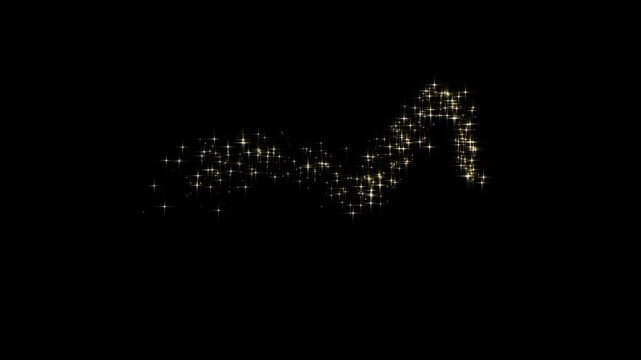 Golden glittering romantic sparkle star particle blast with magical glowing light trail effect and smooth cartoon doodle shimmer transition loop animation luxury video editing asset,black screen.4k