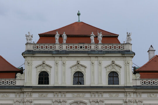 Baroque sculptures on the facade of the Lower Belvedere Palace in Vienna. 