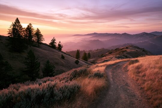 Serene Sunset Panorama from Mt Tamalpais Hills and Valley