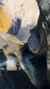 Reichenbach Falls In Switzerland During Spring Season Featuring Powerful Waterfalls, Mountain Scenery, Forest Views, Stunning Alpine Landscape. Natural Beauty, Fresh Green Nature, Famous Destination
