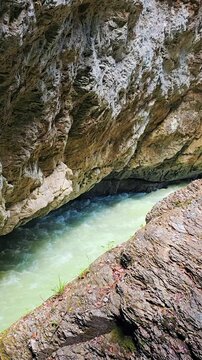 Reichenbach Falls In Switzerland During Spring Season Featuring Powerful Waterfalls, Mountain Scenery, Forest Views, Stunning Alpine Landscape. Natural Beauty, Fresh Green Nature, Famous Destination