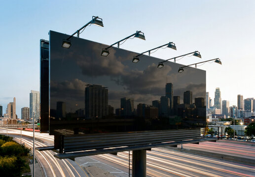 Huge large horizontal billboard in city during bright sunny day Mockup. Generative ai