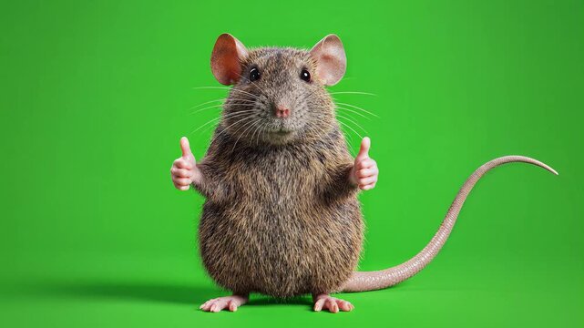 3D Animated Rat Character Giving Thumbs Up on Green Screen