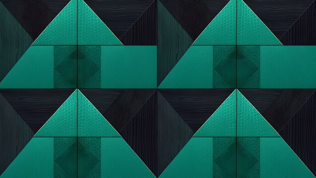 Seamless Geometric Pattern with Teal Shagreen and Black Ebony Wood with Brass Inlay