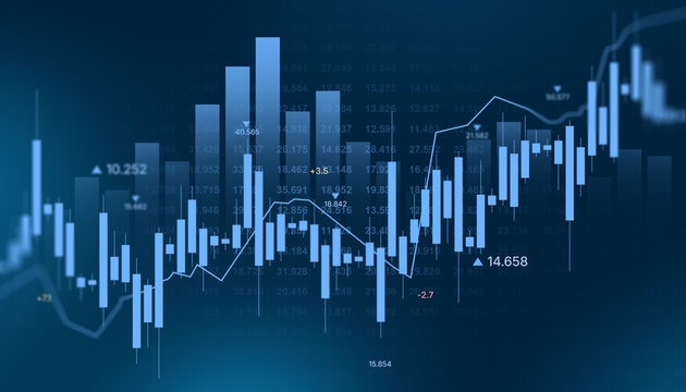 Business financial candlestick trading chart with market analytics investment growth and stock price background