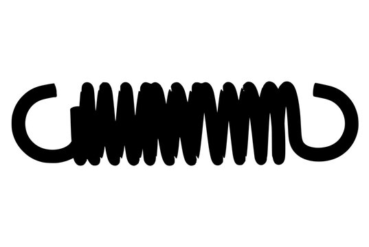 Black silhouette of a metal coil spring isolated on white background
