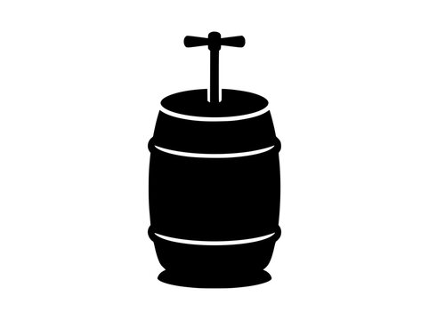 Wooden Beer Barrel Keg with Manual Hand Pump Silhouette Icon