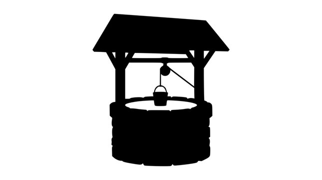 Traditional Water Well Silhouette with Bucket and Roof