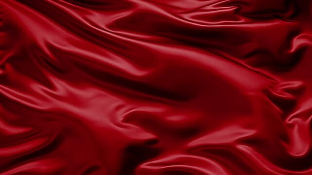 Luxury deep red satin silk fabric animation with elegant flowing texture and glossy folds. Seamless looping abstract motion background for branding, fashion, premium products and digital presentations