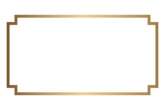 Minimalist rectangular frame border with metallic gold gradient as PNG asset