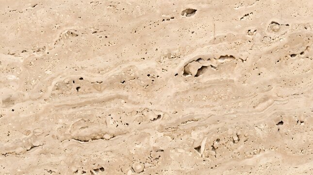 Natural beige travertine stone texture with unique patterns and holes.