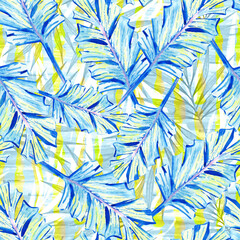 Pastel blue foliage seamless tropical pattern © AineGing