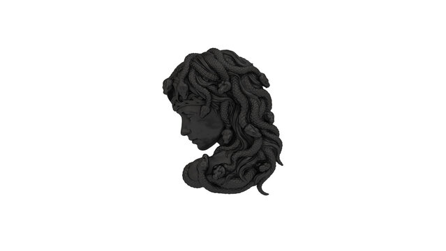 Black Iron Medusa Bust Snake Hair Gorgon Profile Isolated 3D Illustration