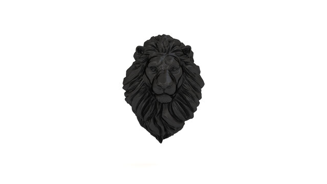 Black Iron Lion Bust Statue Detailed Mane Matte Isolated on White Front View 3D Illustration