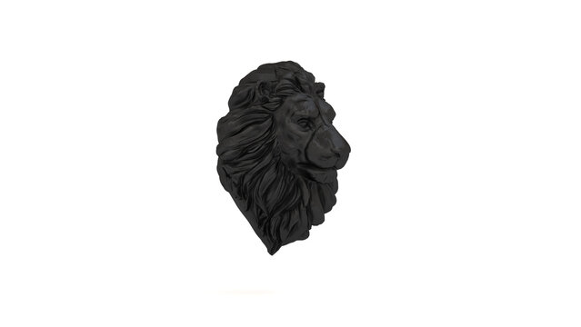 Black Iron Lion Bust Statue Detailed Mane Matte Isolated on White Quarter Right View 3D Illustration