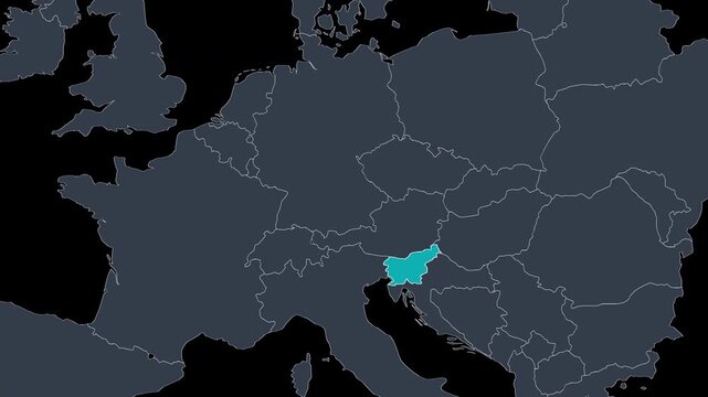 Slovenia Highlighted on Europe Map Country Focus Zoom, Alpha 4K