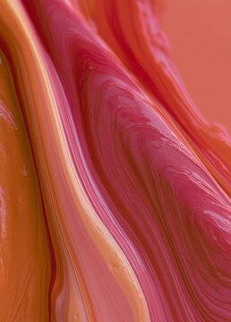 Abstract close-up of a fluid art piece. the background is a gradient of orange and pink colors, with the orange on the left side and the pink on the right side.