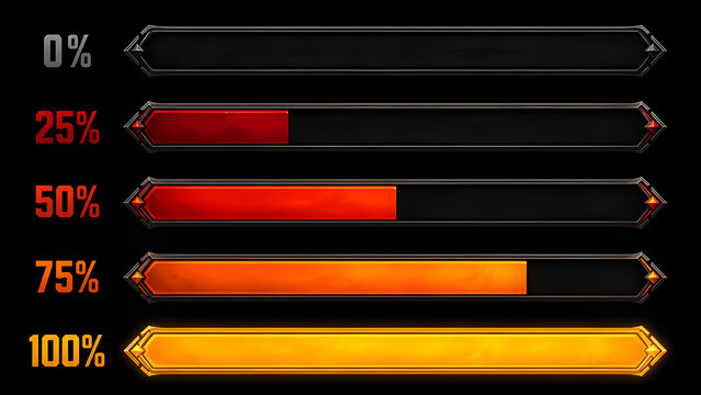 Modern Percentage Progress Bar UI Set from Zero to One Hundred Percent